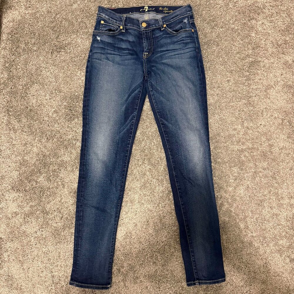 7 For All Mankind Slim Cigarette Jeans Size 28 Distressed EUC $189